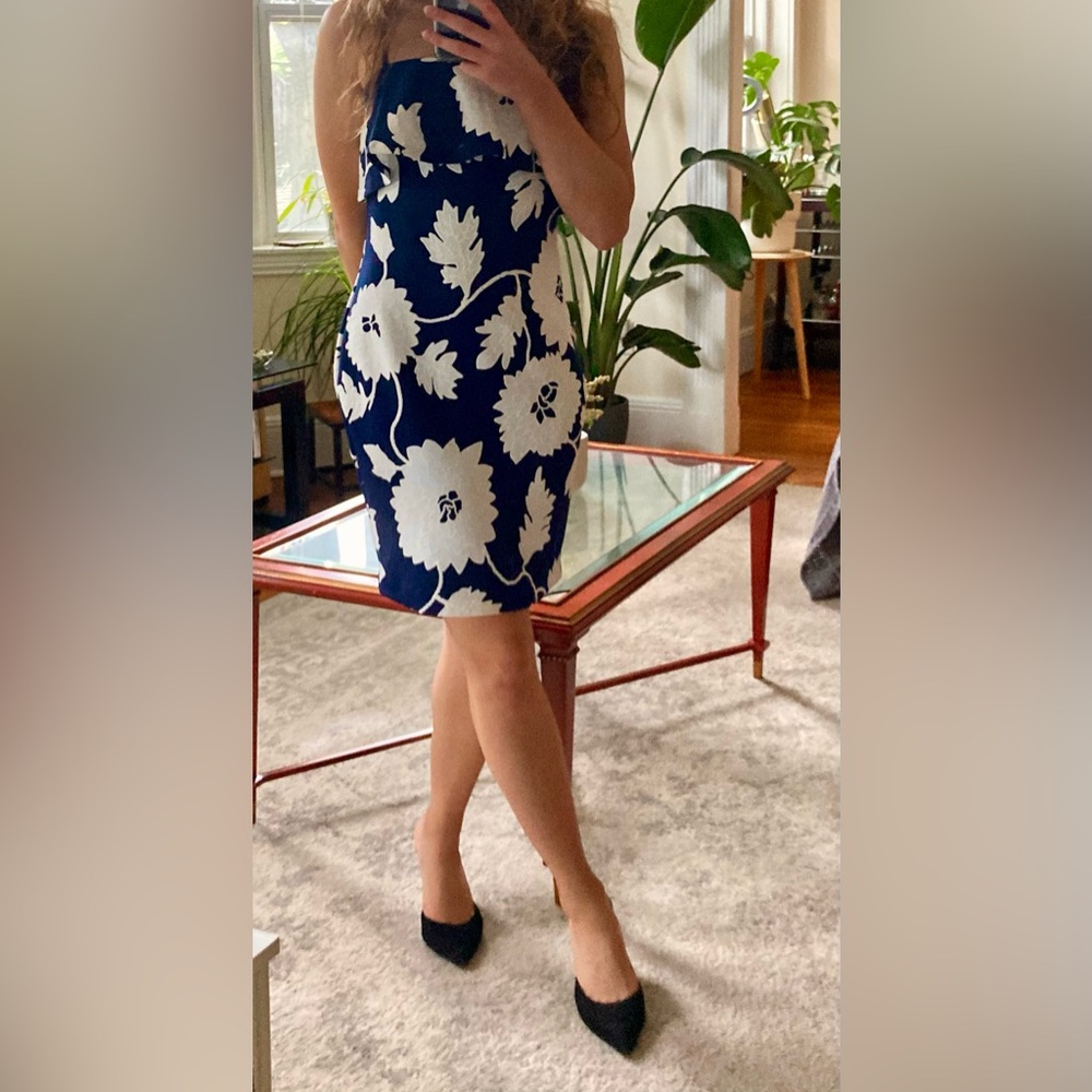 Guess White and Blue Pencil Skirt Cocktail Dress